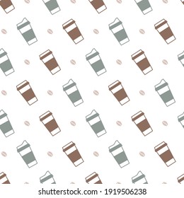 Cute Reusable Coffee Cups Vector Graphic Seamless Pattern can be use for background and apparel design