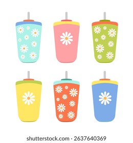 Cute reuseable water bottle with straw collection.