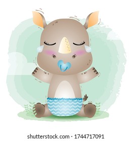cute rhino baby boy in the children's style. cute cartoon rhino baby boy vector illustration