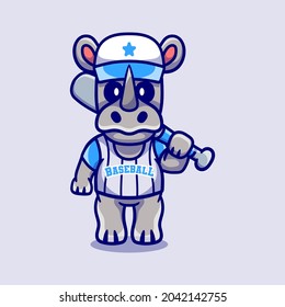 cute rhino with baseball bat, suitable for baseball t-shirt design about cute animals