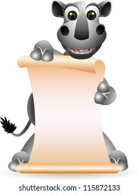 cute rhino cartoon with blank sign