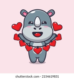 cute rhino cartoon character holding love decoration
