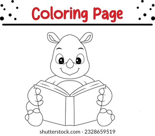 Cute rhino cartoon coloring page illustration vector. For kids coloring book. Wild animal coloring pages for kids
