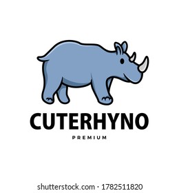 cute rhino cartoon logo vector icon illustration