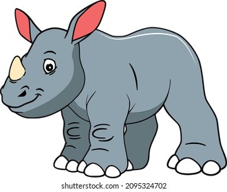 cute rhino cartoon on gray and white background 