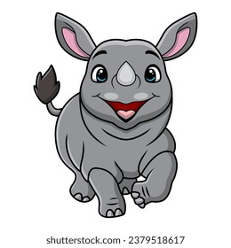 Cute rhino cartoon on white background
