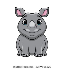 Cute rhino cartoon on white background