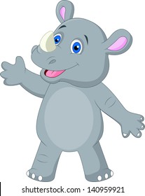 Cute rhino cartoon waving