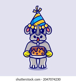 cute rhino celebrating happy new year or birthday, suitable for t-shirt or mascot design etc. about happy new year or birthday