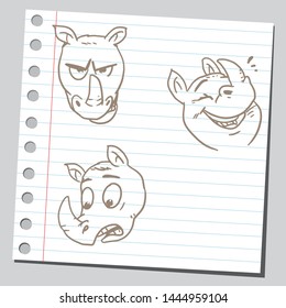Cute rhino character design (different head poses and expressions).
