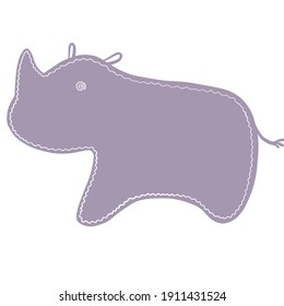 Cute Rhino Clipart, Sticker With Cartoon Character, Vector Illustration