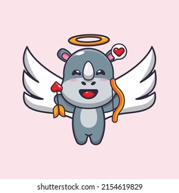 cute rhino cupid cartoon character holding love arrow