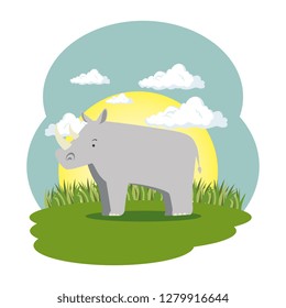 cute rhino in the field scene