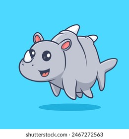 Cute Rhino Fish Swimming Cartoon Vector Icon Illustration. Animal Nature Icon Concept Isolated Premium Vector. Flat Cartoon Style