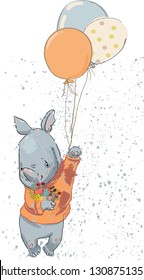 cute rhino fy with balloon