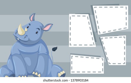 Cute rhino grey template scene illustration