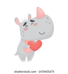 Cute rhino with a heart. Vector illustration on white background.