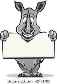 Cute Rhino holding up sign.Separated into layers for easy editing./Cute Rhino holding sign