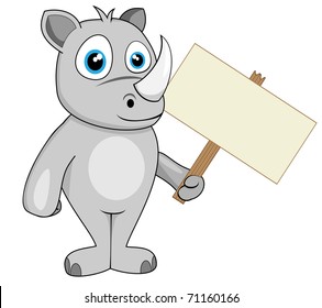 cute rhino holding wood sign
