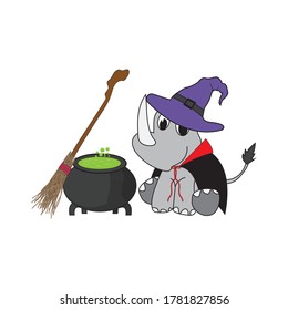 Cute rhino illustration design with halloween costume