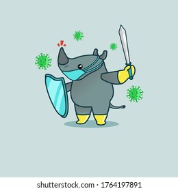 Cute Rhino illustration for Print