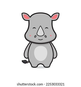 Cute rhino mascot cartoon icon illustration. Design isolated flat cartoon style