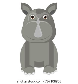 Cute rhino on a white background, Vector illustration