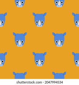 Cute rhino pattern isolated on a colored background. Simple illustrations for a children's book. African animal in cartoon style. Perfect for greetings, cards, posters, greetings or shopping.
