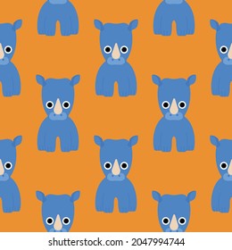 Cute rhino pattern isolated on a colored background. Simple illustrations for a children's book. African animal in cartoon style. Perfect for greetings, cards, posters, greetings or shopping.