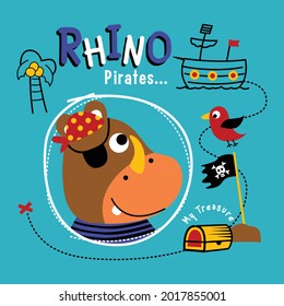 cute rhino the pirate funny animal cartoon