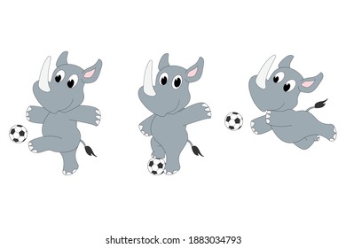 Cute Rhino Play Soccer, Simple Vector Illustration