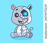 Cute Rhino Robot Cyborg Cartoon Vector Icon Illustration. Animal Technology Icon Concept Isolated Premium Vector. Flat Cartoon Style