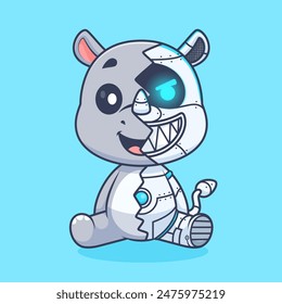 Cute Rhino Robot Cyborg Cartoon Vector Icon Illustration. Animal Technology Icon Concept Isolated Premium Vector. Flat Cartoon Style