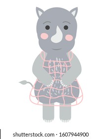 Cute Rhino in Scandinavian style. Hand-drawn. For printing on children's textiles, postcards, wall art.