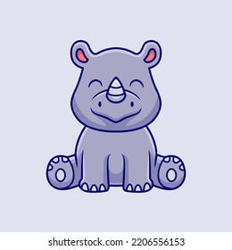 Cute Rhino Sitting Cartoon Vector Icon Illustration. Animal Nature Icon Concept Isolated Premium Vector. Flat Cartoon Style