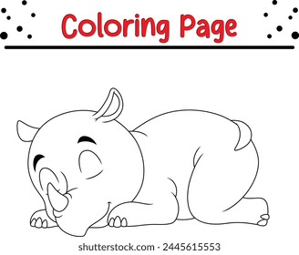 Cute rhino sleeping coloring page for kids. Animal coloring book