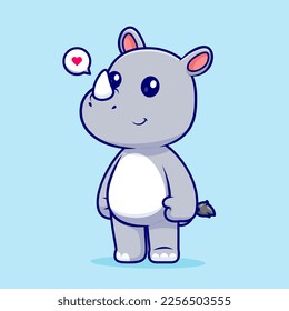 Cute Rhino Standing Cartoon Vector Icon Illustration. Animal Nature Icon Concept Isolated Premium Vector. Flat Cartoon Style