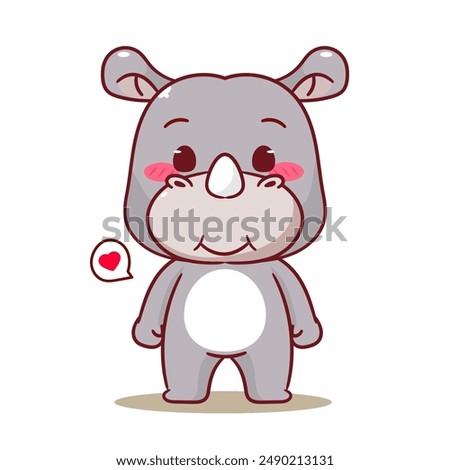 Cute Rhino Standing Cartoon Vector Illustration. Adorable Kawaii Animal Character Icon Mascot Concept Design. Isolated White Background.