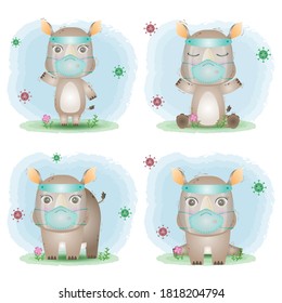cute rhino using face shield and mask collection