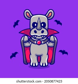 cute rhino wearing vampire halloween costume, suitable for cute animal halloween t-shirts or mascot designs
