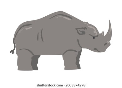 Cute Rhinoceros African Animal, Wild Herbivore Savannah Animal Cartoon Vector Illustration
