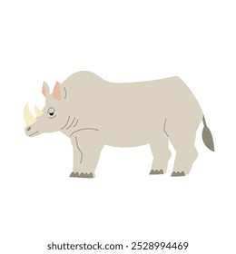 Cute rhinoceros, African savanna animal, big five. Vector isolated on white background