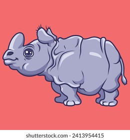 Cute rhinoceros animal cartoon character vector Illustration