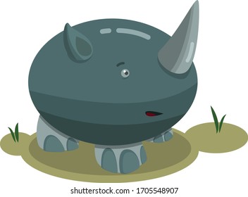 cute rhinoceros animal stands on the ground. Flat color vector illustration.