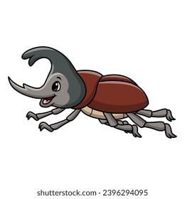 Cute rhinoceros beetle cartoon on white background