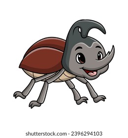 Cute rhinoceros beetle cartoon on white background