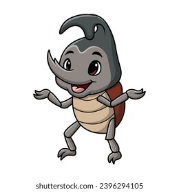 Cute rhinoceros beetle cartoon on white background