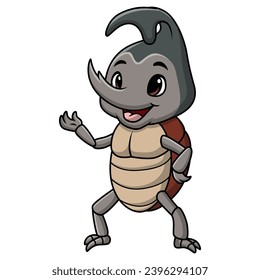 Cute rhinoceros beetle cartoon on white background