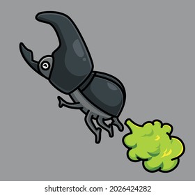 cute rhinoceros beetle fart fly. cartoon animal nature concept Isolated illustration. Flat Style suitable for Sticker Icon Design Premium Logo vector. Mascot Character