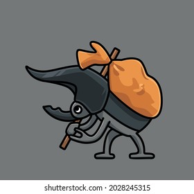 cute rhinoceros beetles bring stock ready for wander. cartoon animal nature concept Isolated illustration. Flat Style suitable for Sticker Icon Design Premium Logo vector. Mascot Character